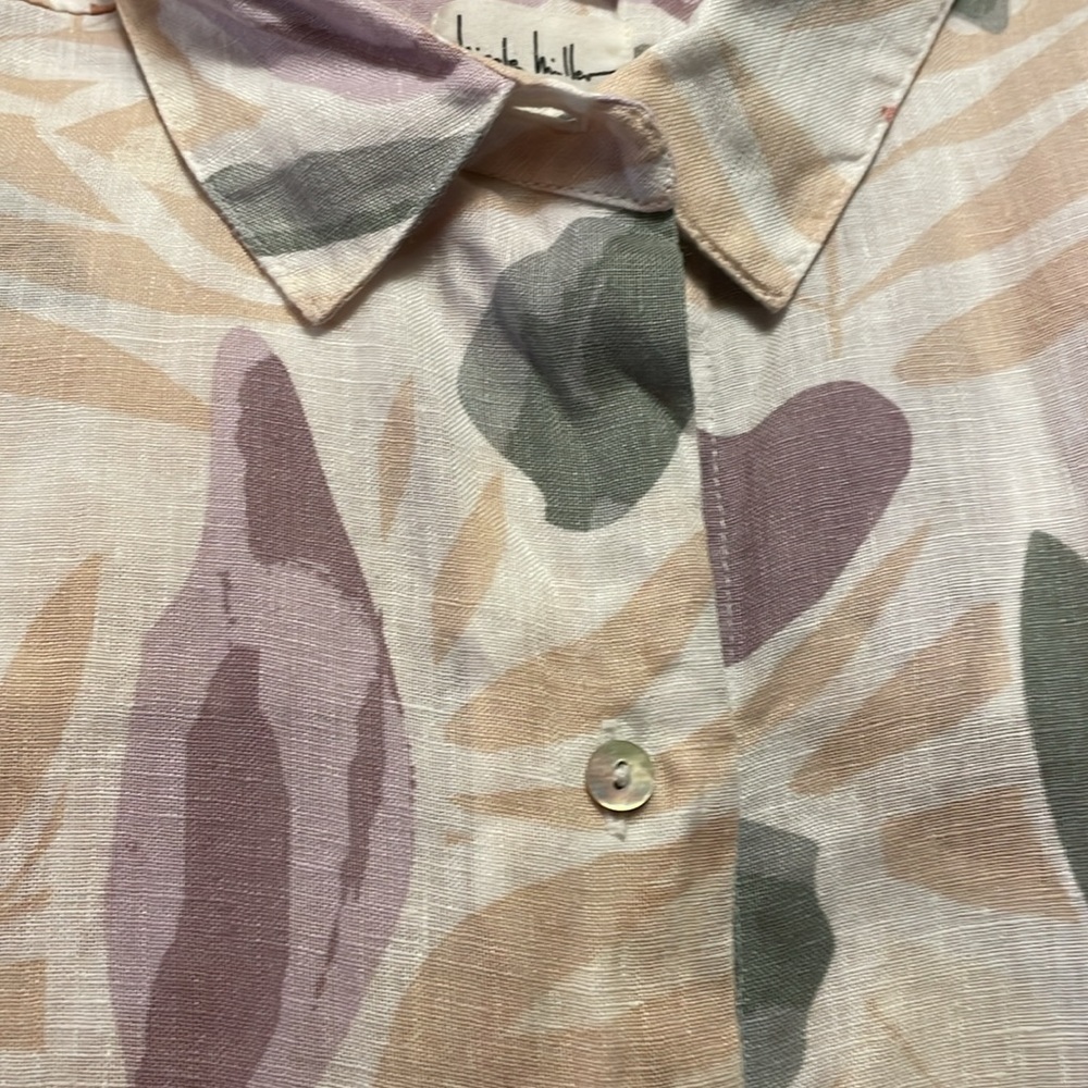 Beautiful Earth toned Nicole Miller 100% Linen Shirt XS - Picture 6 of 9
